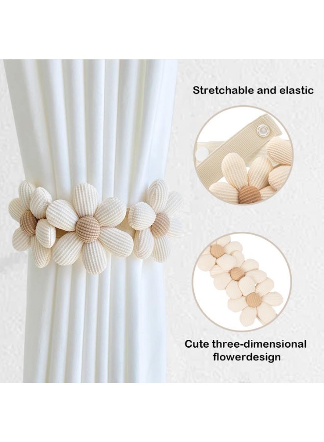 ChicAbode 2 قطعة من ربط الستائر، حاملات ستائر زهور بولو، حاملات ستائر زهور الشمس البسيطة والأنيقة، زخرفة غرفة نوم بولو (2 قطعة كريمية) (ثلاثة أزهار كريمية) - Image 4